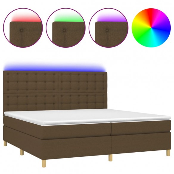 Cadre de lit matelas et LED Marron foncé 200x200 cm