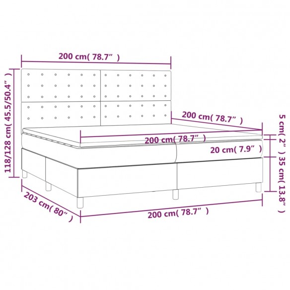 Cadre de lit matelas et LED Marron foncé 200x200 cm