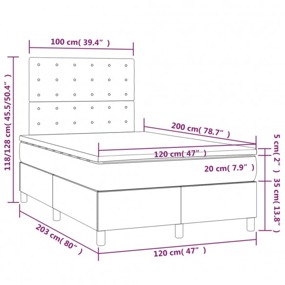 Cadre de lit et matelas et LED Crème 120x200cm Tissu