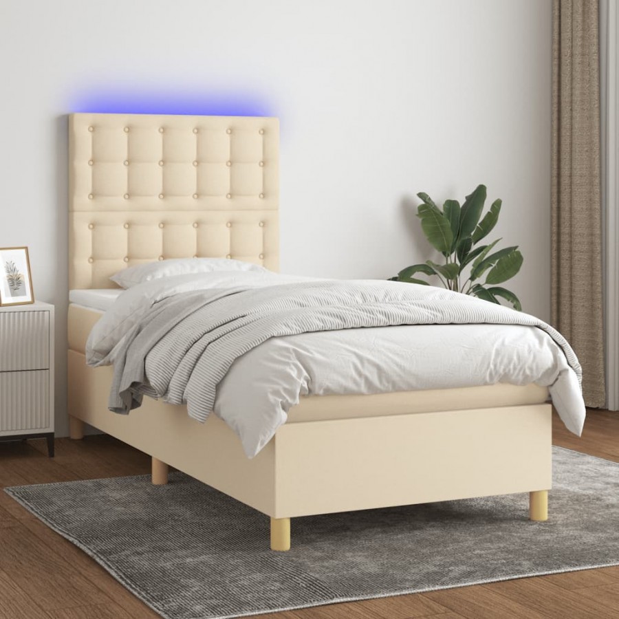 Cadre de lit et matelas et LED Crème 100x200cm Tissu