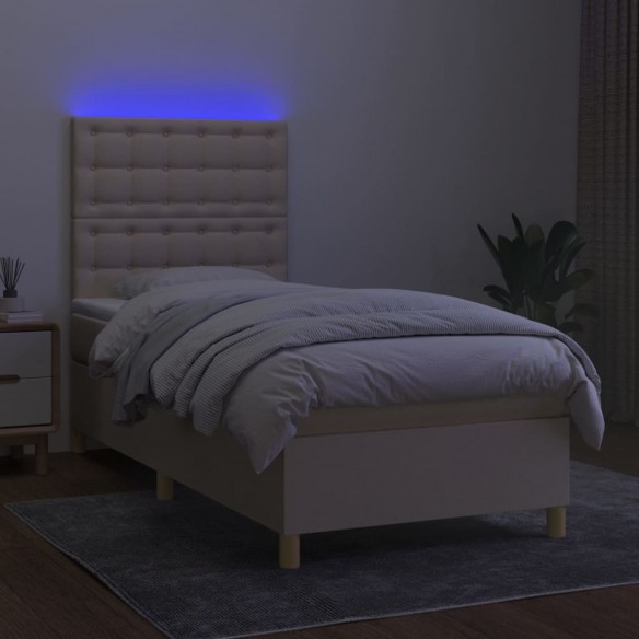 Cadre de lit et matelas et LED Crème 100x200cm Tissu