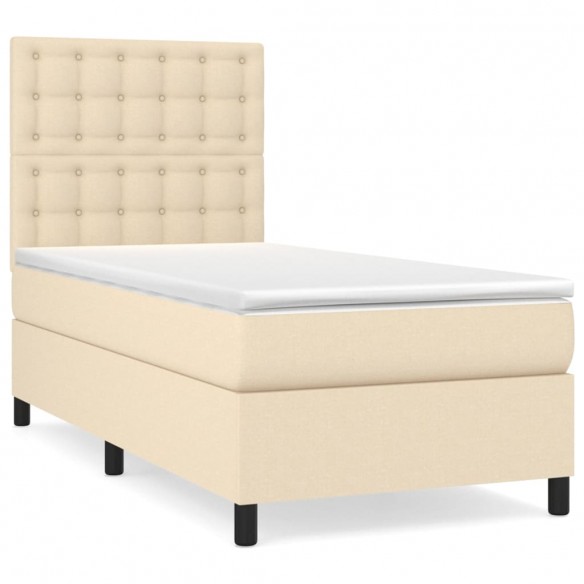 Cadre de lit avec matelas Crème 100x200 cm Tissu