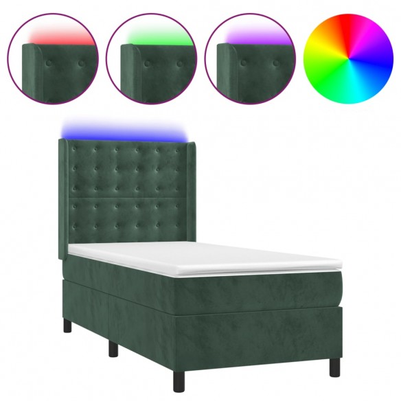 Cadre de lit matelas et LED Vert foncé 100x200 cm