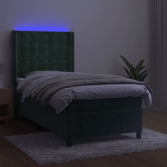 Cadre de lit matelas et LED Vert foncé 100x200 cm