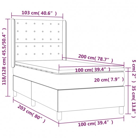 Cadre de lit matelas et LED Vert foncé 100x200 cm