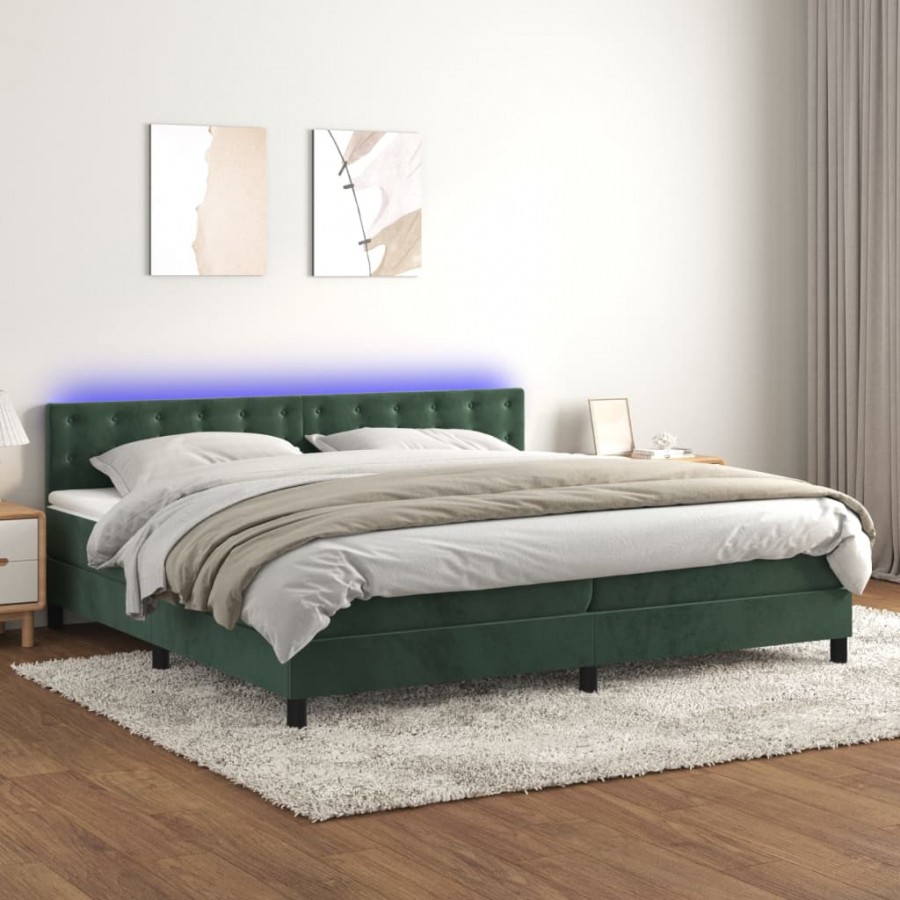 Cadre de lit matelas et LED Vert foncé 200x200 cm