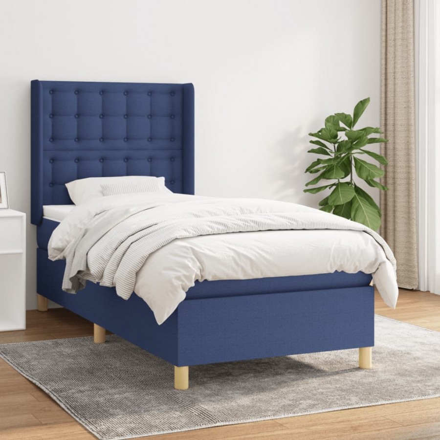 Cadre de lit avec matelas Bleu 90x200 cm Tissu