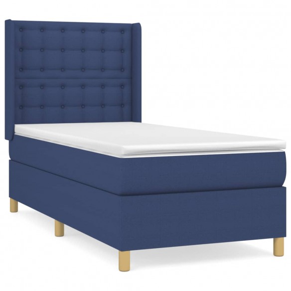 Cadre de lit avec matelas Bleu 90x200 cm Tissu