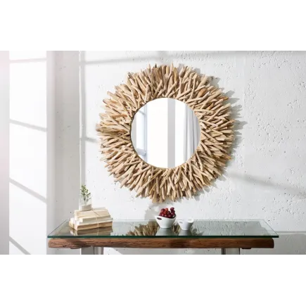Miroir mural 80 cm design soleil en bois flotté 2