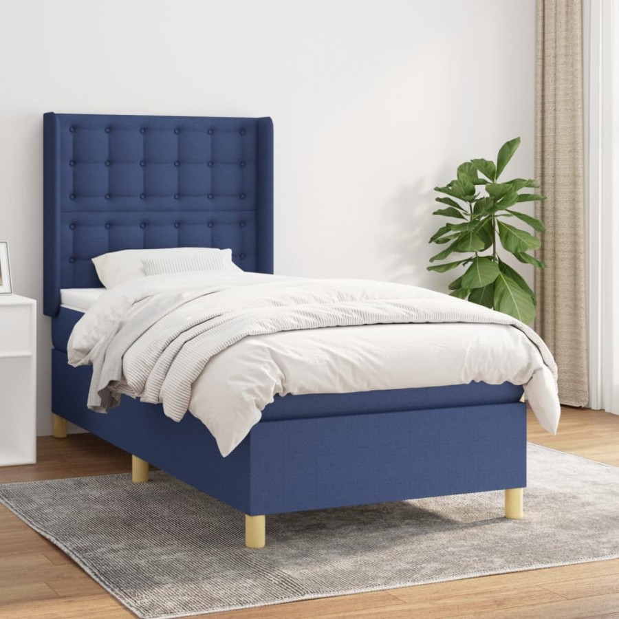 Cadre de lit avec matelas Bleu 90x190...