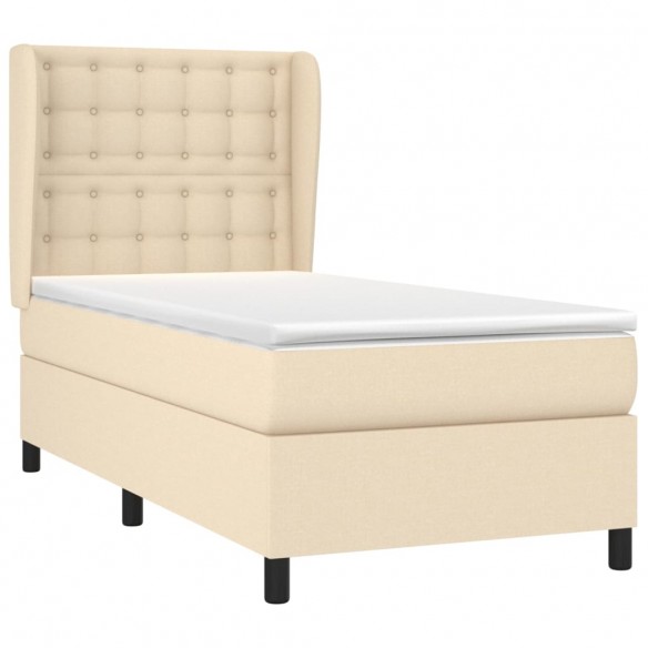 Cadre de lit avec matelas Crème 100x200 cm Tissu