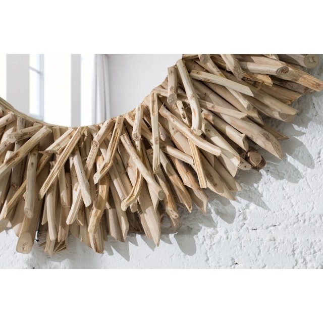 Miroir mural 80 cm design soleil en bois flotté