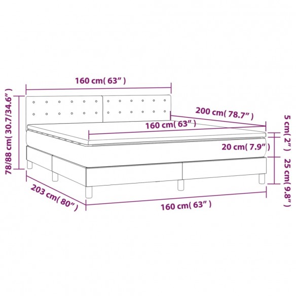 Cadre de lit avec matelas Noir 160x200 cm Tissu