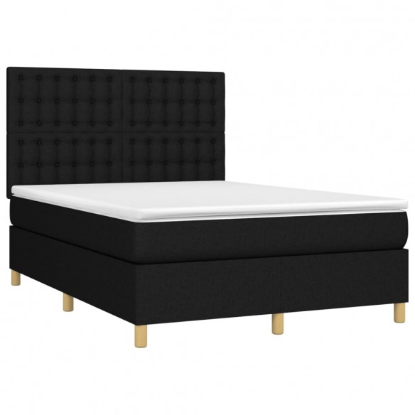 Cadre de lit et matelas et LED Noir 140x200 cm Tissu