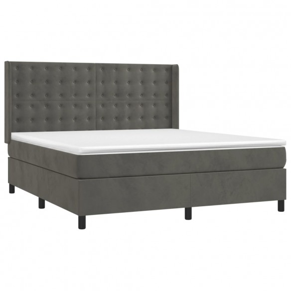 Cadre de lit et matelas Gris foncé 180x200cm Velours