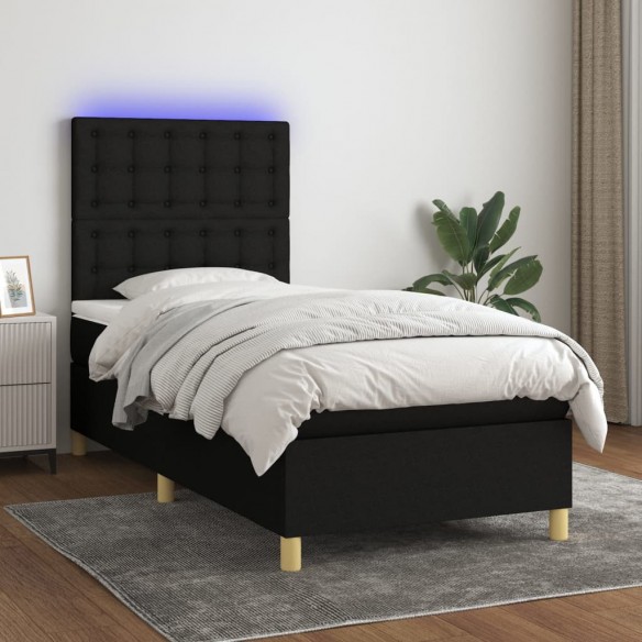 Cadre de lit et matelas et LED Noir 90x190 cm Tissu