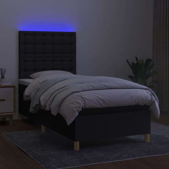 Cadre de lit et matelas et LED Noir 90x190 cm Tissu