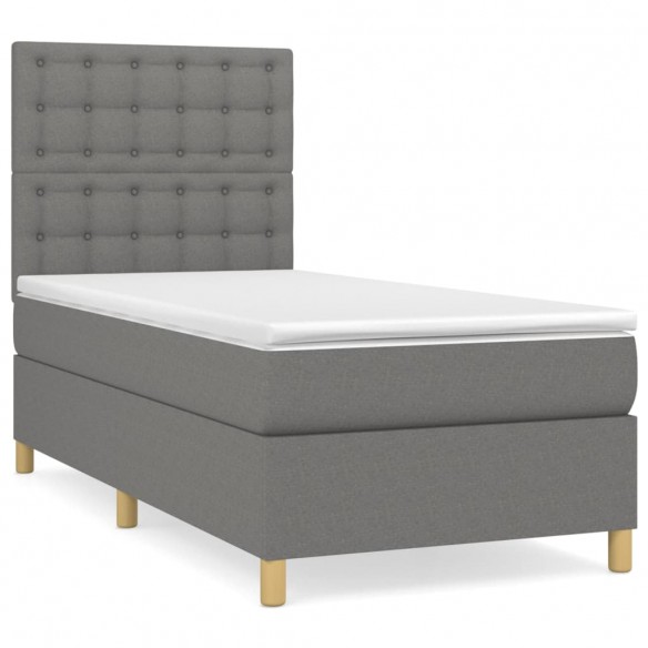 Cadre de lit avec matelas Gris foncé 90x200 cm Tissu