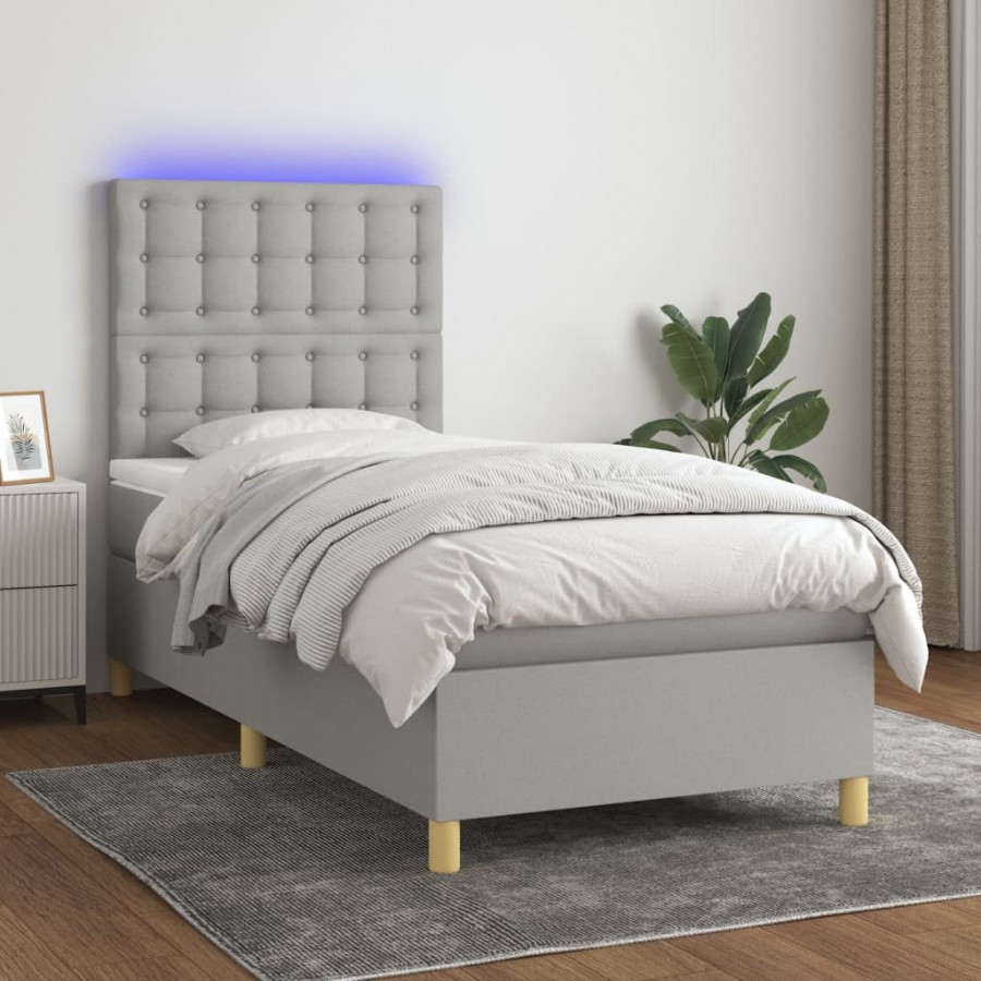 Cadre de lit et matelas et LED Gris clair 90x200 cm