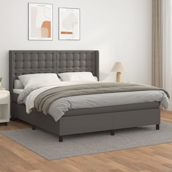 Cadre de lit avec matelas Gris 180x200 cm Similicuir