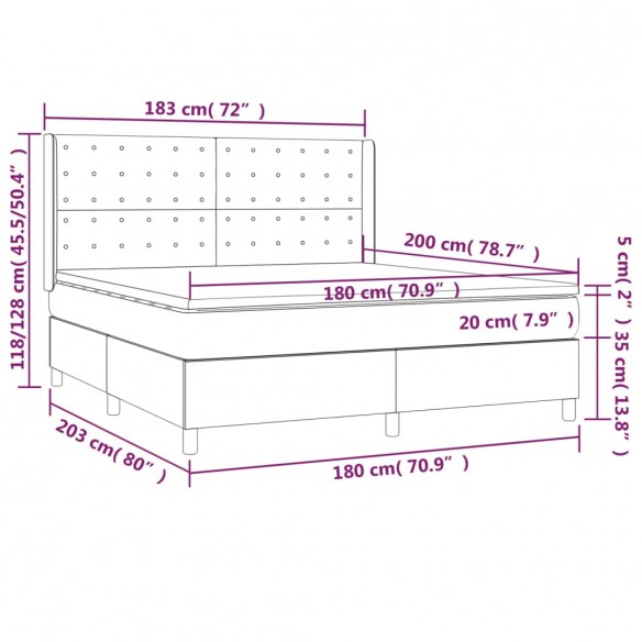 Cadre de lit avec matelas Gris 180x200 cm Similicuir