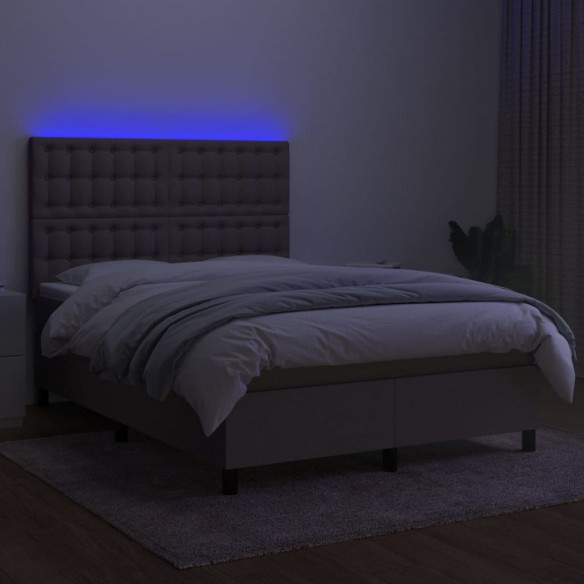 Cadre de lit et matelas et LED Taupe 140x190cm Tissu