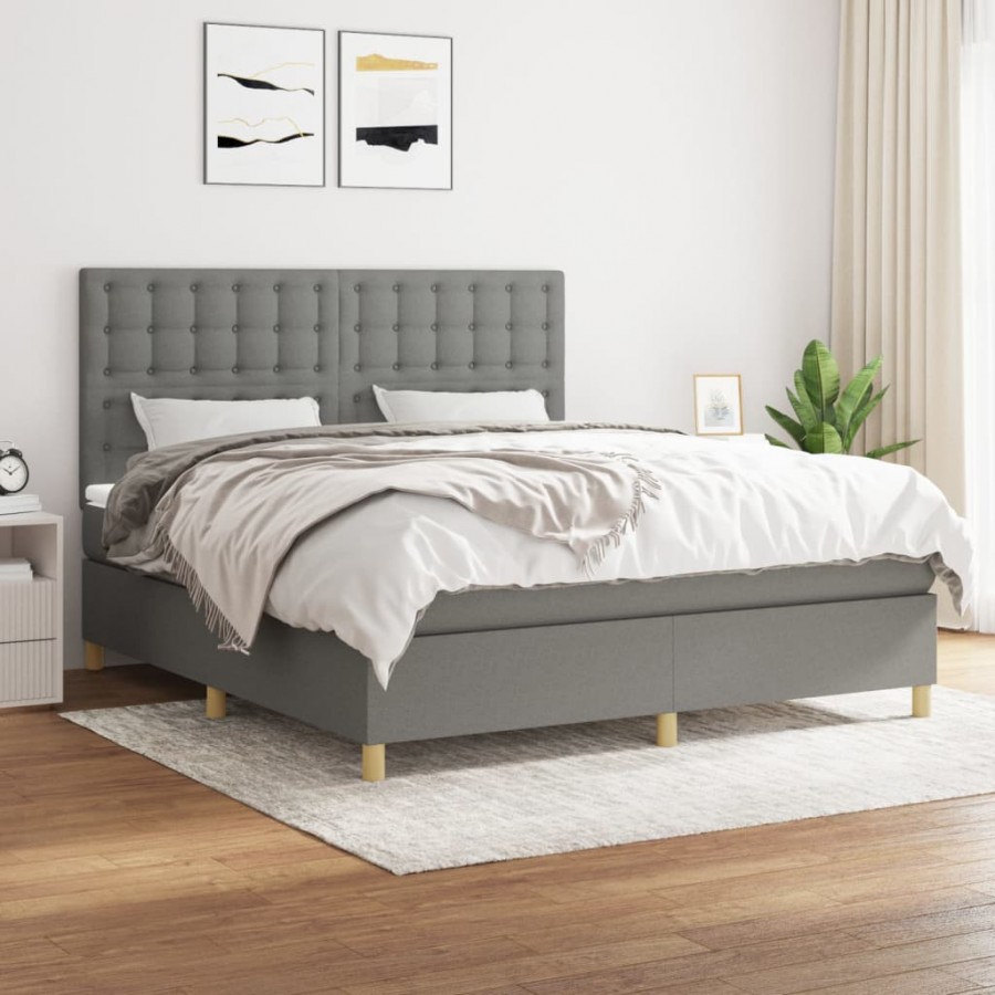 Cadre de lit avec matelas Gris foncé 160x200cm Tissu