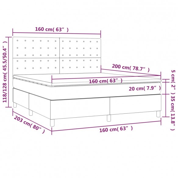 Cadre de lit avec matelas Gris foncé 160x200cm Tissu