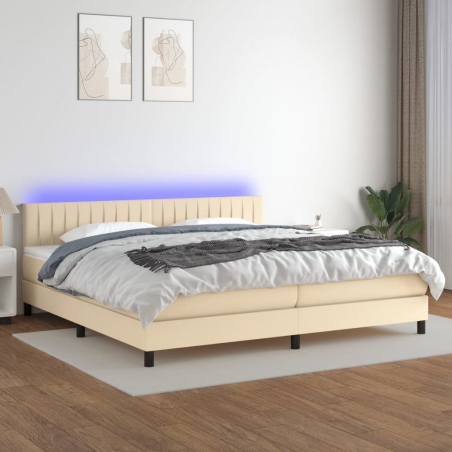 Cadre de lit et matelas et LED Crème 200x200cm Tissu