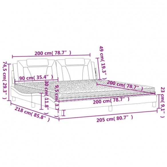 Lit avec matelas blanc 200x200 cm similicuir