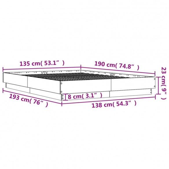 Cadre de lit chêne marron 135x190 cm bois d'ingénierie