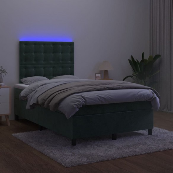 Cadre de lit avec matelas LED vert foncé 120x190 cm