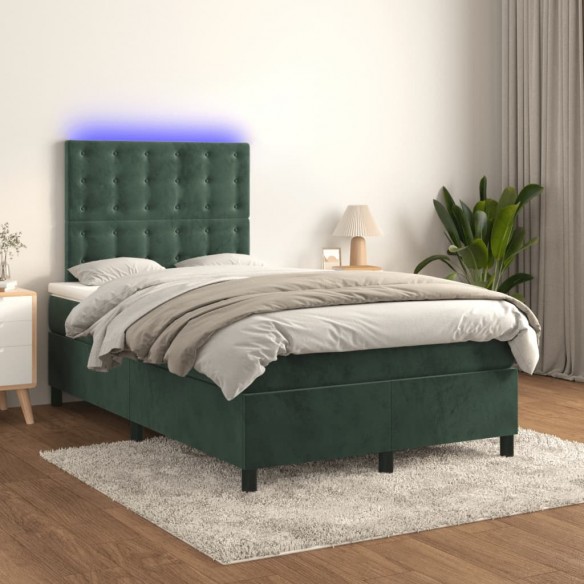 Cadre de lit avec matelas LED vert foncé 120x190 cm