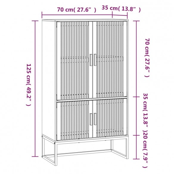 Buffet haut noir 70x35x125 cm bois d'ingénierie