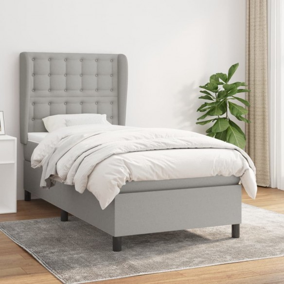 Cadre de lit avec matelas Gris clair 100x200cm Tissu