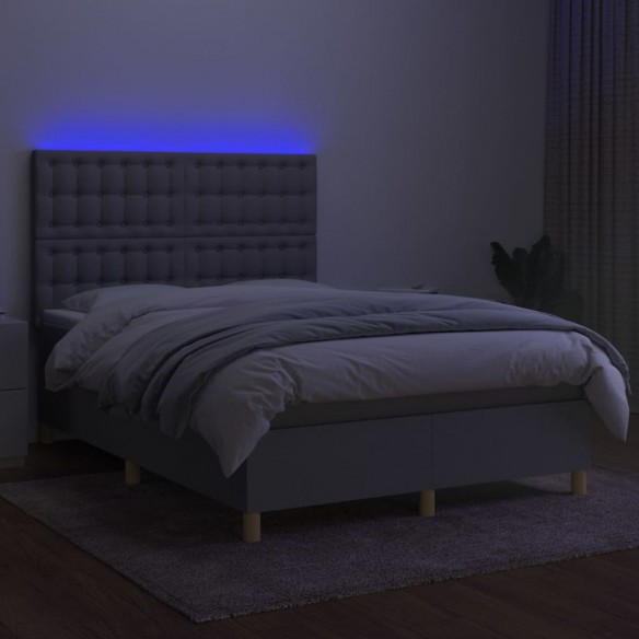 Cadre de lit et matelas et LED Gris clair 140x200 cm