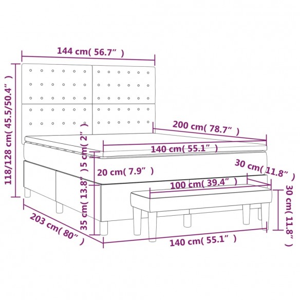 Cadre de lit avec matelas Gris clair 140x200cm Tissu