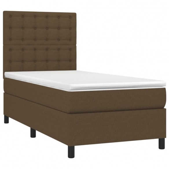 Cadre de lit et matelas et LED Marron foncé 90x200cm