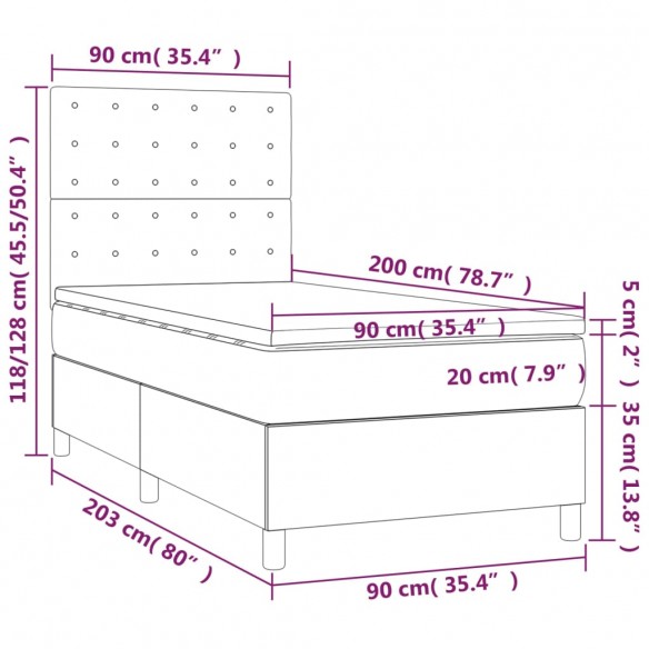 Cadre de lit et matelas et LED Marron foncé 90x200cm