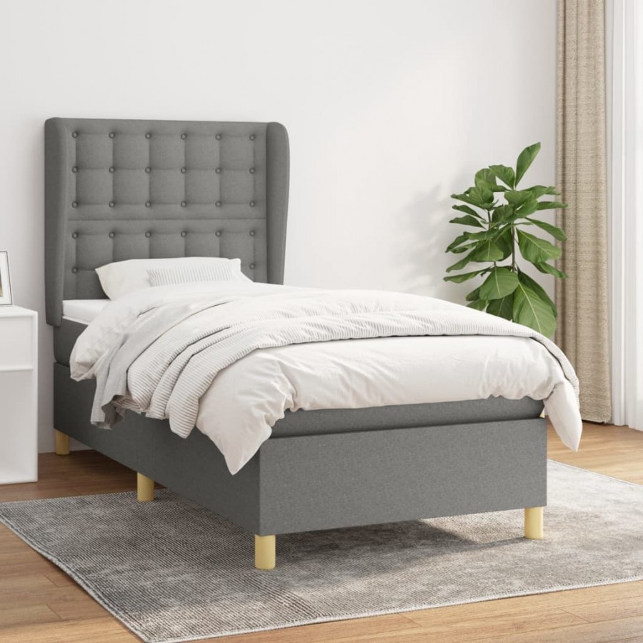 Cadre de lit avec matelas Gris foncé 80x200 cm Tissu