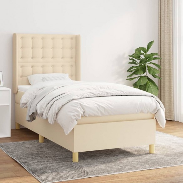 Cadre de lit avec matelas Crème 100x200 cm Tissu