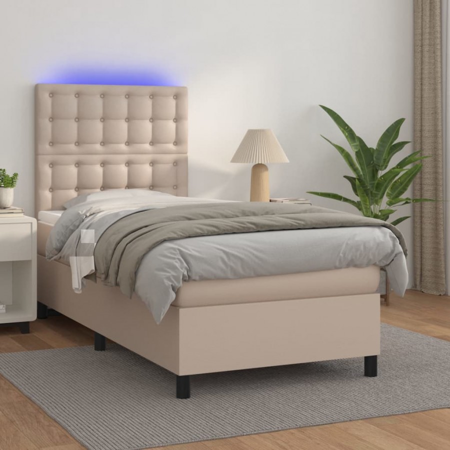 Cadre de lit avec matelas et LED Cappuccino 80x200cm