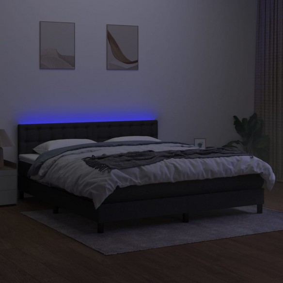 Cadre de lit avec matelas LED Noir 160x200 cm Tissu