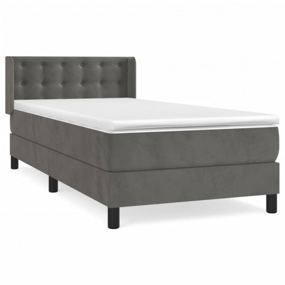 Cadre de lit et matelas Gris foncé 90x190 cm Velours