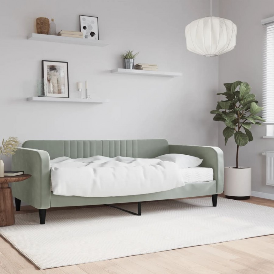 Lit de jour avec matelas gris clair 90x190 cm velours