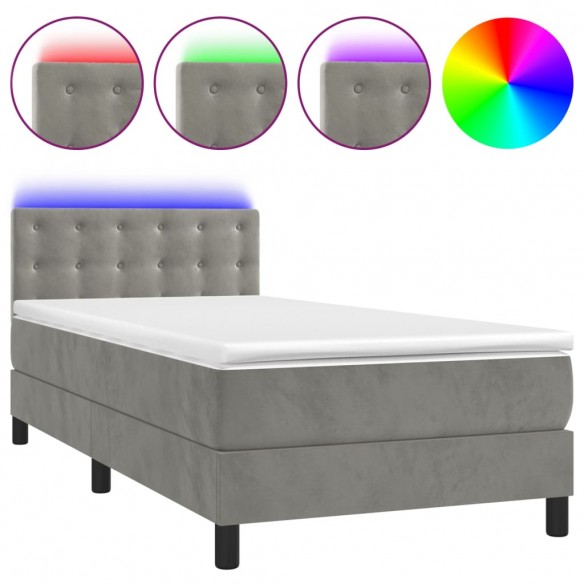 Cadre de lit avec matelas et LED Gris clair 90x200cm