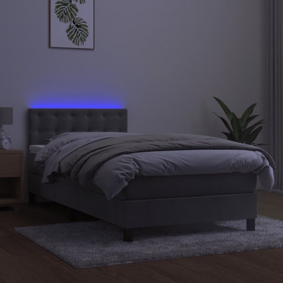 Cadre de lit avec matelas et LED Gris clair 90x200cm