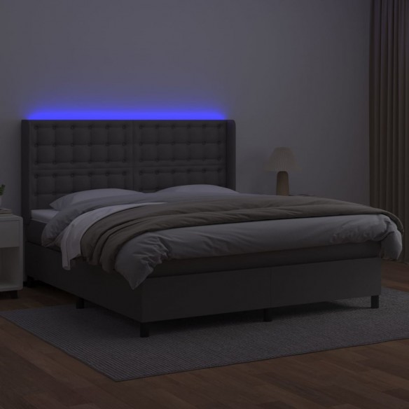 Cadre de lit matelas LED Gris 160x200 cm Similicuir