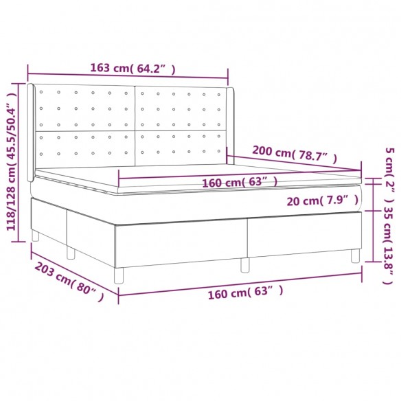 Cadre de lit matelas LED Gris 160x200 cm Similicuir