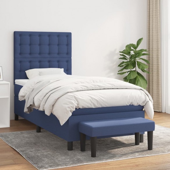 Cadre de lit avec matelas Bleu 100x200 cm Tissu